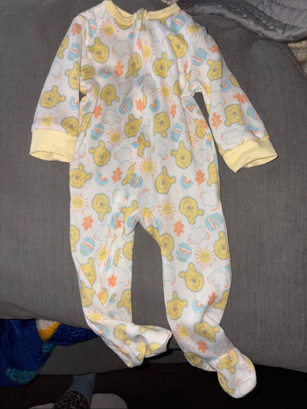 Disney Yellow & White Bear Print Footed Pajama One-Piece